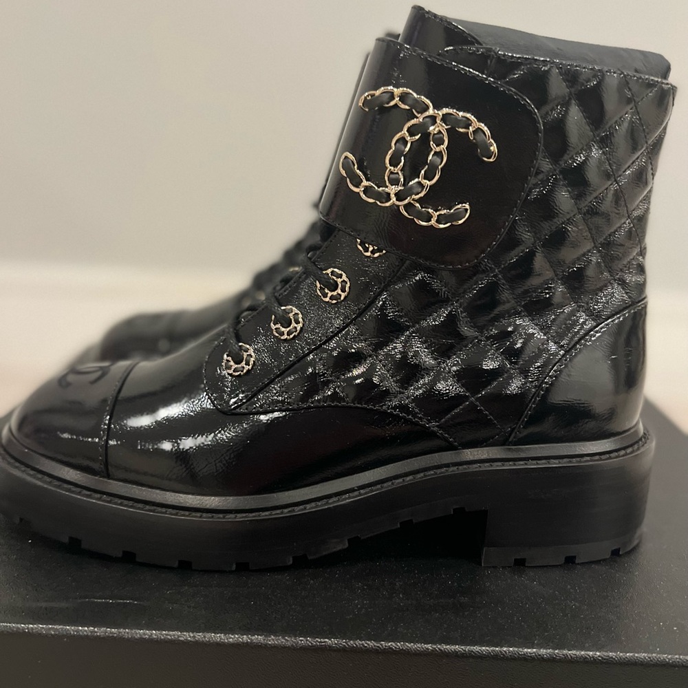 Chanel calfskin lace up boots